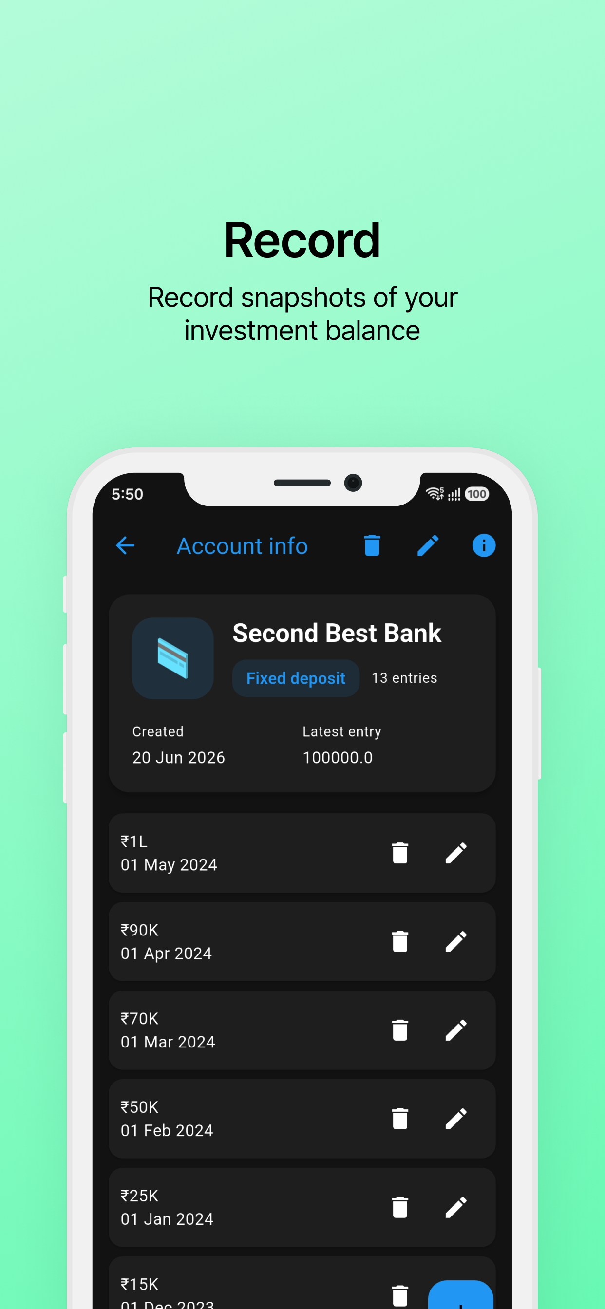 Add and edit balance page